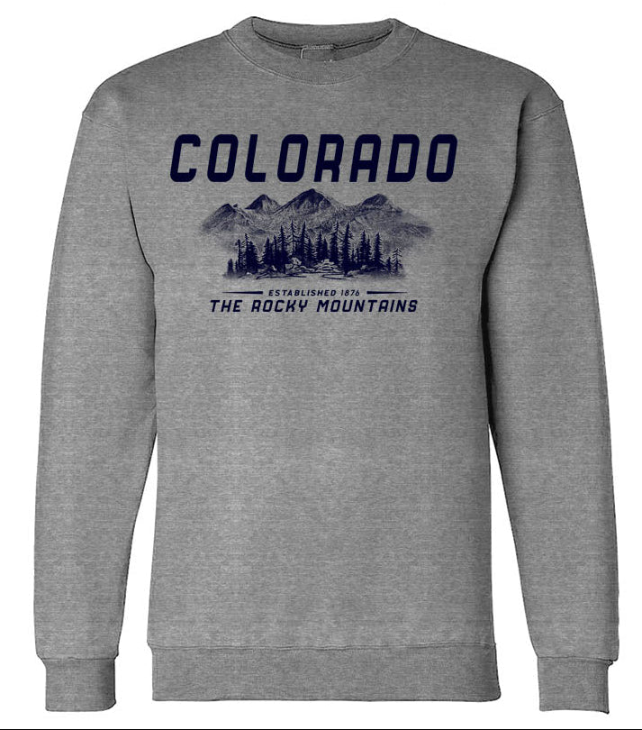 Gray sweatshirt with 'Colorado' and mountain graphic on a white background