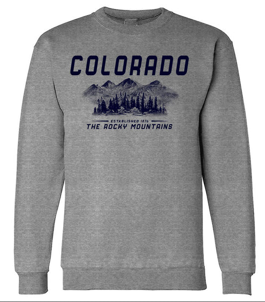 Gray sweatshirt with 'Colorado' and mountain graphic on a white background