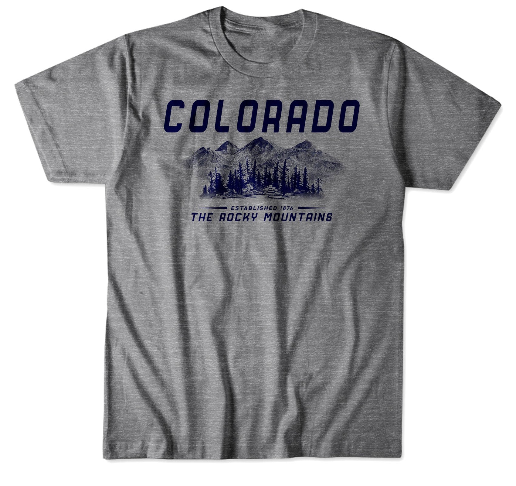 Gray t-shirt with 'Colorado' and mountain graphic on a white background